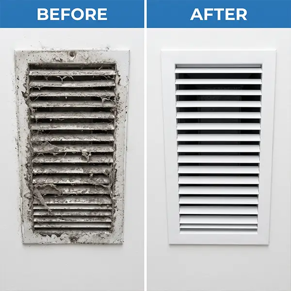 Before and after air vent cleaning and register restoration in Tomball Texas