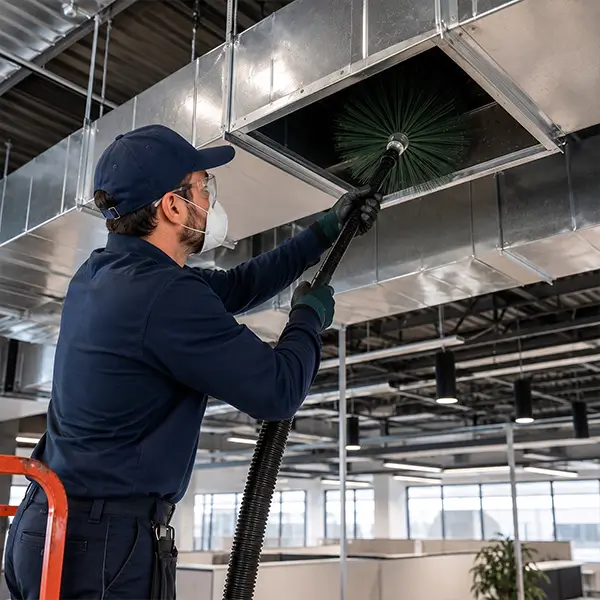 Technician inspecting clean ductwork for improved airflow and HVAC efficiency in Tomball Texas