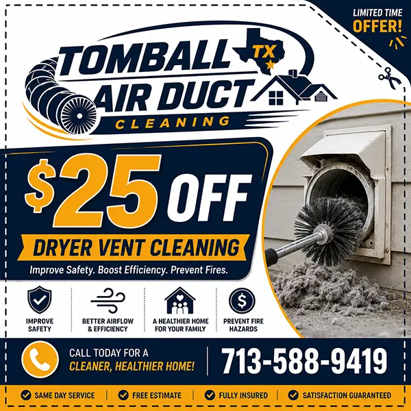 Dryer vent cleaning special offer from Tomball TX Air Duct Cleaning